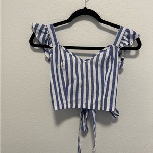 SHEIN Blue and White Ruffled Crop Tank Top Size Medium